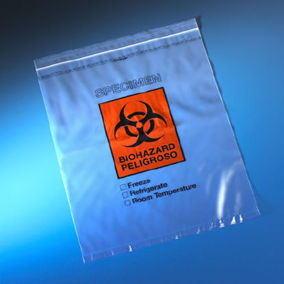 Picture of Specimen Transport Bag with Document Pouch 12 X 15 Inch Polyethylene Zip Closure Biohazard Symbol / Storage Instructions NonSterile4929