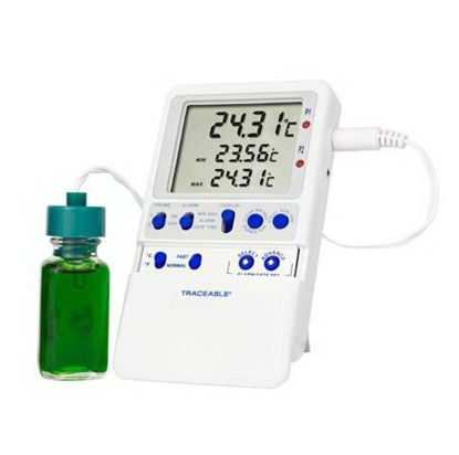 Picture of Digital Refrigerator / Freezer Thermometer with Alarm Traceable® Fahrenheit / Celsius -58° to +158°F (-50° to +70°C) Bottle Probe Multiple Mounting Options Battery Operated98767-30