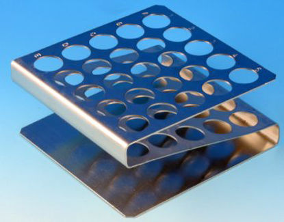 Picture of Z-Shape Test Tube Rack Globe® Scientific 25 Place 12 to 13 mm Tube Size Metallic 1-1/2 X 4-1/4 X 4-1/2 Inch457200