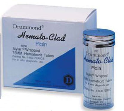 Picture of Hemato-Clad® Mylar® Capillary Blood Collection Tube Hematocrit Plain 1.1 X 75 mm 70 µL Blue Stripe Without Closure Glass Tube211765