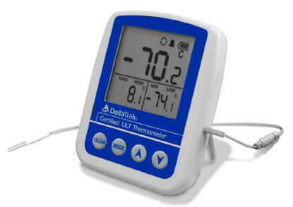 Picture of Ultra Low Temperature Vaccine Thermometer with Alarm FlashCheck® Fahrenheit / Celsius -115.6° to +113°F (-82° to +45°C) External Thermistor Sensor Flip-out Stand / Magnet Battery Operated12239