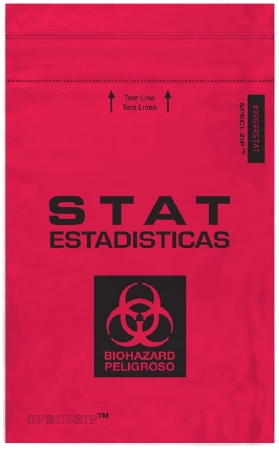 Picture of Specimen Transport Bag with Document Pouch Speci-Zip® 6 X 9 Inch Polyethylene Zip Closure STAT / Biohazard Symbol NonSterileIP69RSTAT