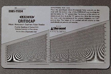 Picture of Reader, Microhematocrit Tube Critocaps® 7-1/2 L X 4-1/2 Inch W, Vinyl Laminated Plastic, Chart Type 75 mm Tube22260984