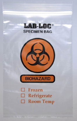 Picture of Specimen Transport Bag with Document Pouch Lab-Loc® 12 X 12 Inch LDPE Zip Closure Biohazard Symbol / Storage Instructions NonSterileLAB21212