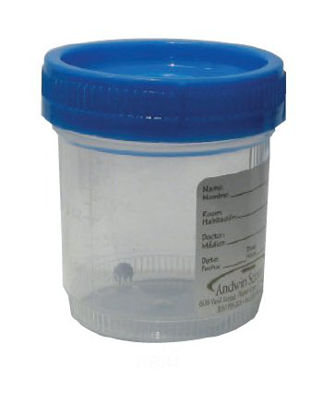 Picture of Urine Specimen Container Boritex® 53 mm Opening Polypropylene 90 mL (3 oz.) Screw Cap Patient Information Sterile1437363