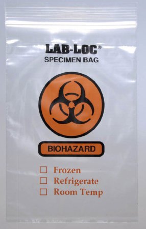 Picture of Specimen Transport Bag with Document Pouch Lab-Loc® 6 X 10 Inch LDPE Zip Closure Biohazard Symbol / Storage Instructions NonSterileLAB20610