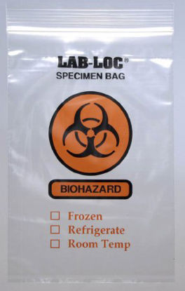 Picture of Specimen Transport Bag with Document Pouch Lab-Loc® 6 X 10 Inch LDPE Zip Closure Biohazard Symbol / Storage Instructions NonSterileLAB20610