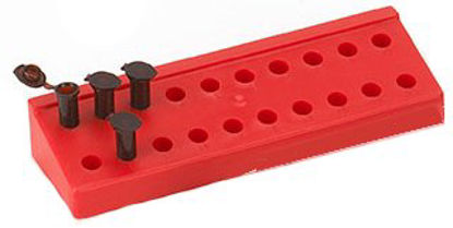 Picture of Microcentrifuge Microcentrifuge Tube Rack Globe® Scientific 20 Place 1.5 to 2.0 mL Tube Size Red 1-2/5 X 2-3/4 X 8-1/4 Inch456320R