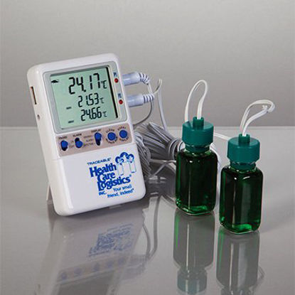 Picture of Datalogging Thermometer with Alarm Traceable® Excursion-Trac™ Fahrenheit / Celsius -58° to +158°F (-50° to +70°C) 2 Bottle Probes Desk / Wall / Door Mount AC Adaptor / Battery Backup19198