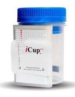 Picture of Drugs of Abuse Test iCup® A.D. 8-Drug Panel with Adulterants AMP, BAR, BZO, COC, mAMP/MET, OPI, PCP, THC (OX, pH, SG) Urine Sample 25 TestsI-DUD-187-013