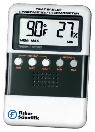 Picture of Digital Thermometer / Hygrometer Fisherbrand™ Traceable® Fahrenheit / Celsius 32° to 122°F (0° to 52°C) Solid State Sensor Wall Mount Battery Operated1166112