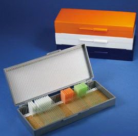 Picture of Slide Storage Box Globe® Scientific 25 X 75 mm Storage Box and 1 X 3 Inch Microscope Slides Gray ABS Plastic / Cork 50 Slide Capacity513077A