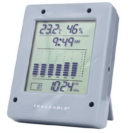 Picture of Digital Barometer / Thermometer / Hygrometer Traceable® Fahrenheit / Celsius 32° to 131°F (0° to 55°C) Flip-out Stand Battery Operated68000-49