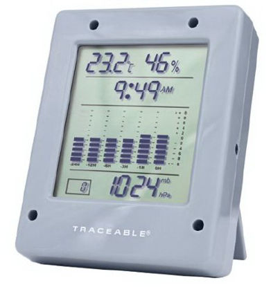 Picture of Digital Barometer / Thermometer / Hygrometer Traceable® Fahrenheit / Celsius 32° to 131°F (0° to 55°C) Flip-out Stand Battery Operated68000-49