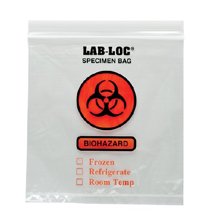 Picture of Specimen Transport Bag with Document Pouch Lab-Loc® 8 X 8 Inch LDPE Zip Closure Biohazard Symbol / Storage Instructions NonSterileLAB20808