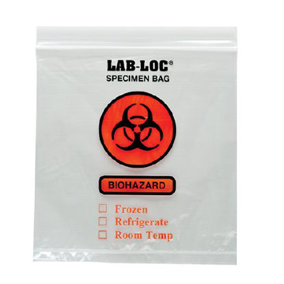 Picture of Specimen Transport Bag with Document Pouch Lab-Loc® 8 X 8 Inch LDPE Zip Closure Biohazard Symbol / Storage Instructions NonSterileLAB20808