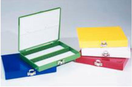 Picture of Slide Holder Fisherbrand® Holds 100 Slides, Red, ABS Plastic, Hinged Lid, Numbered Partition For 3 X 1 Inch Slides034483