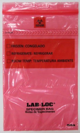 Picture of Specimen Transport Bag with Document Pouch Lab-Loc® 6 X 9 Inch LDPE Zip Closure Biohazard Symbol / Storage Instructions NonSterileLABZ69RE