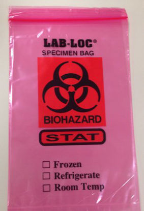 Picture of Specimen Transport Bag with Document Pouch Seal-N-Rip® 6 X 9 Inch LDPE Zip Closure STAT / Biohazard Symbol / Storage Instructions NonSterileF20609STATSNR