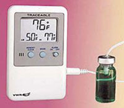 Picture of Digital Refrigerator / Freezer Thermometer with Alarm VWR® Traceable® Fahrenheit / Celsius -58° to +158°F (-50° to +70°C) Bottle Probe Battery Operated61161-364