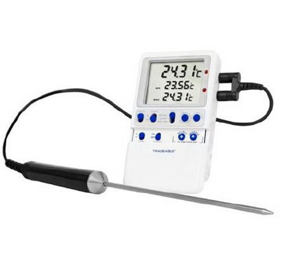 Picture of Digital Ultra-Low Freezer Thermometer Traceable® Fahrenheit / Celsius -148° to +199.9°F (-100° to +199.9°C) Platinum Probe Free-standing / Wall Mount Battery Operated37804-04
