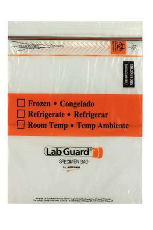 Picture of Specimen Transport Bag with Document Pouch Lab Guard® TearZone® 8 X 10 Inch Polyethylene Zip Closure Biohazard Symbol / Storage Instructions NonSterileSBL2X810B