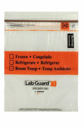 Picture of Specimen Transport Bag with Document Pouch Lab Guard® TearZone® 8 X 10 Inch Polyethylene Zip Closure Biohazard Symbol / Storage Instructions NonSterileSBL2X810B