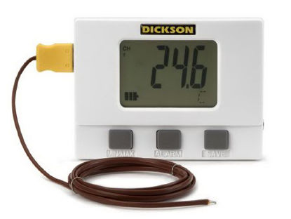 Picture of Temperature Data Logger with Alarm Dickson Fahrenheit / Celsius -4° to +158°F (-20° to +70°C) Internal Sensor / External Probe Free-standing Battery OperatedSM320