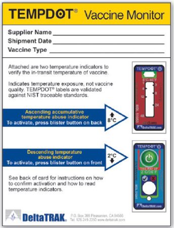 Picture of Single-Use Vaccine Monitor Card TempDot® Fahrenheit / Celsius 36° to 46°F (2° to 8°C) Ambient Sensor Adhesive Mount Does Not Require Power51060