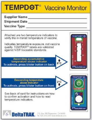 Picture of Single-Use Vaccine Monitor Card TempDot® Fahrenheit / Celsius 36° to 46°F (2° to 8°C) Ambient Sensor Adhesive Mount Does Not Require Power51060