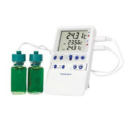 Picture of Digital Refrigerator Thermometer with Alarm Traceable® Fahrenheit / Celsius -58° to +158°F (-50° to +70°C) 2 Bottle Probes94460-92