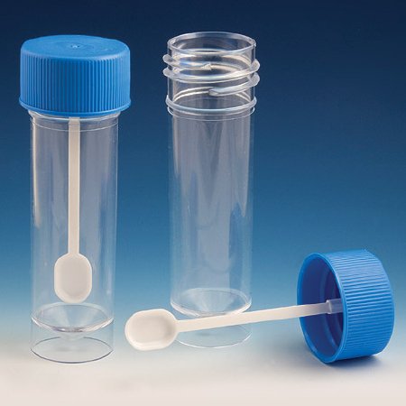 Picture of Stool Specimen Container 25 X 90 mm Polystyrene 30 mL (1 oz.) Screw Cap with Sampling Device Unprinted NonSterile109117