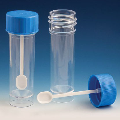 Picture of Stool Specimen Container 25 X 90 mm Polystyrene 30 mL (1 oz.) Screw Cap with Sampling Device Unprinted NonSterile109117
