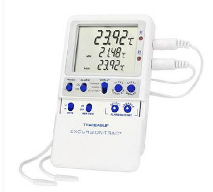 Picture of Datalogging Refrigerator / Freezer Thermometer with Alarm Traceable® Excursion-Trac™ Fahrenheit / Celsius -58° to +158°F (-50° to +70°C) 2 Bullet Probes Multiple Mounting Options Battery Operated94460-14