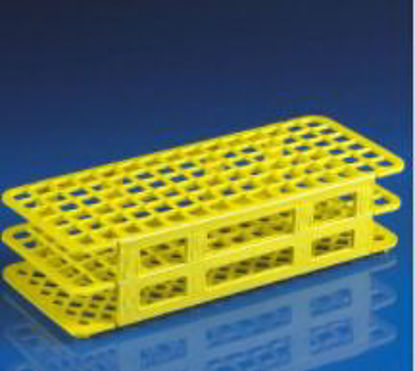 Picture of Stacking Test Tube Rack Globe® Scientific 456400 Series 90 Place 12 to 13 mm Tube Size Yellow 2-1/2 X 4-1/8 X 9-3/5 Inch456406