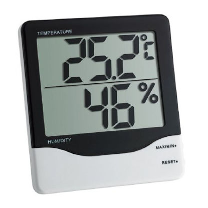 Picture of Digital Thermometer / Hygrometer Fahrenheit / Celsius -14° to +140°F (-10° to +60°C) Internal Sensor Flip-out Stand Battery OperatedACCDTH03