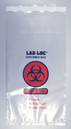 Picture of Specimen Transport Bag with Document Pouch Tamper-Evident 10 X 10 Inch LDPE Adhesive Closure Biohazard Symbol / Storage Instructions NonSterileLABAC21010
