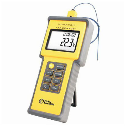 Picture of Digital Total-Range Thermometer with Alarm Fisher Scientific™ Traceable® Fahrenheit / Celsius -328° to +2498°F (-200° to +1370°C) Type K Thermocouple Probe Multiple Mounting Options Battery Operated1507714
