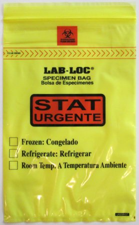 Picture of Specimen Transport Bag with Document Pouch Lab-Loc® 6 X 9 Inch LDPE Zip Closure STAT / Biohazard Symbol / Storage Instructions NonSterileLABZ69YST