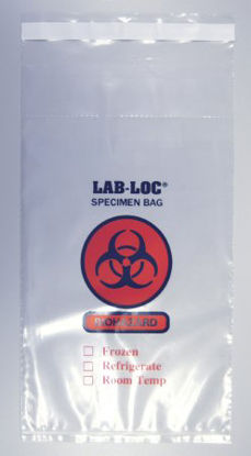 Picture of Specimen Transport Bag with Document Pouch Tamper-Evident 15 X 17 Inch LDPE Adhesive Closure Biohazard Symbol / Storage Instructions NonSterileLABAC21517