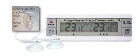 Picture of Digital Thermometer with Alarm Fahrenheit / Celsius -40° to 158°F (-40° to 70°C) 2 Bottle Probes Multiple Mounting Options Battery OperatedACC8100DIG