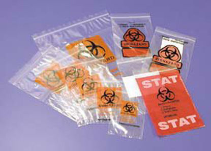 Picture of Specimen Transport Bag with Document Pouch Fisherbrand™ 8 X 8 Inch Polyethylene Zip Closure Biohazard Symbol NonSterile0180007