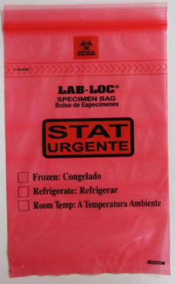 Picture of Specimen Transport Bag with Document Pouch Lab-Loc® 6 X 9 Inch LDPE Zip Closure STAT / Biohazard Symbol / Storage Instructions NonSterileLABZ69RST