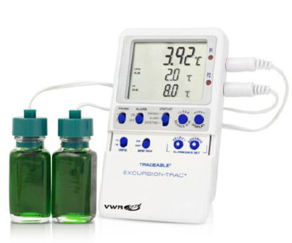 Picture of Refrigerator / Freezer Temperature Data Logger with Alarm VWR® Traceable® Excursion-Trac™ Fahrenheit / Celsius -58° to +158°F (-50° to +70°C) 2 Bottle Probes Multiple Mounting Options Battery Operated10048-682
