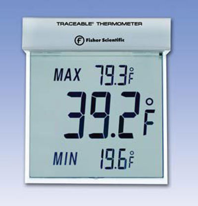 Picture of Digital Thermometer Fisherbrand™ Traceable® Big-Digit See-Thru™ Fahrenheit -13° to +158°F (-25° to +70°C) Internal Sensor Window / Wall Mount Battery Operated15077959