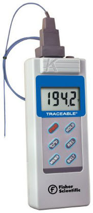 Picture of Digital Thermometer Fisherbrand™ Traceable® Fahrenheit / Celsius -328° to +2372°F (-200° to +1300°C) Type K Thermocouple Probe Battery Operated15078186