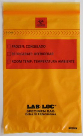 Picture of Specimen Transport Bag with Document Pouch Lab-Loc® 6 X 9 Inch LDPE Zip Closure Biohazard Symbol / Storage Instructions NonSterileLABZ69OR
