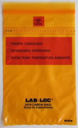 Picture of Specimen Transport Bag with Document Pouch Lab-Loc® 6 X 9 Inch LDPE Zip Closure Biohazard Symbol / Storage Instructions NonSterileLABZ69OR