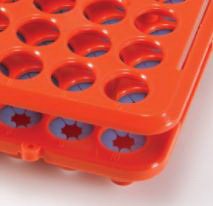 Picture of Low Profile Test Tube Rack 50 Place Up to 17 mm Tube Size Orange 2 X 5-1/2 X 10 Inch456921