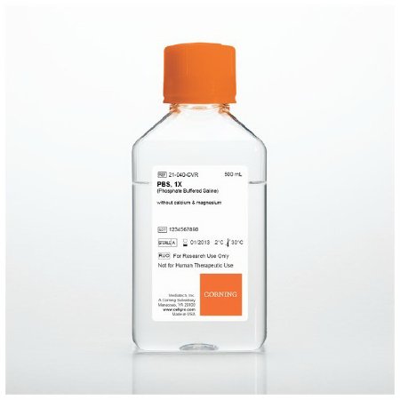 Picture of Cell Culture Reagent Corning® cellgro® Phosphate Buffered Saline (PBS) 1X / pH 7.3 to 7.5 6 X 500 mLMT21040CV